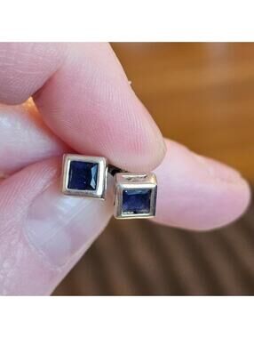 Sterling Silver 925 Blue Sapphire Square Earrings